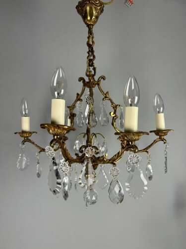 French Gilded & Crystal 6 Light Chandelier