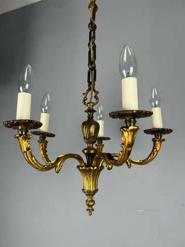 French Gilded Bronze 5 Light Antique Chandelier