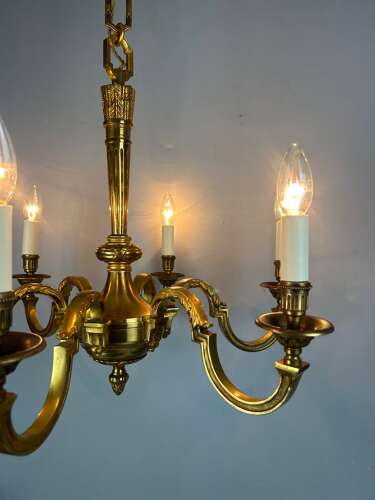 French Gilded Bronze 6 Light Antique Empire Chandelier