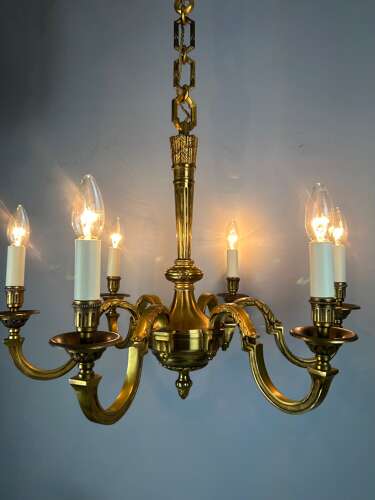 French Gilded Bronze 6 Light Antique Empire Chandelier