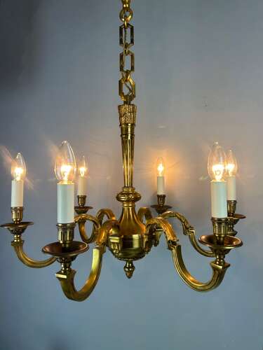 French Gilded Bronze 6 Light Antique Empire Chandelier