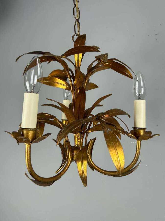 French Gilt 3 Light Chandelier, Ceiling Light, Rewired