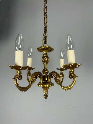 Small French Gilded 4 Light Chandelier