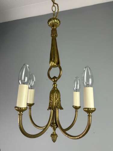 French Gilt Brass 4 Light Chandelier, Ceiling Light