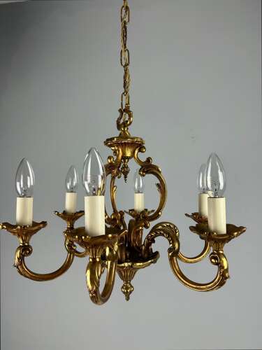 French Gilded Bronze 6 Light Antique Chandelier