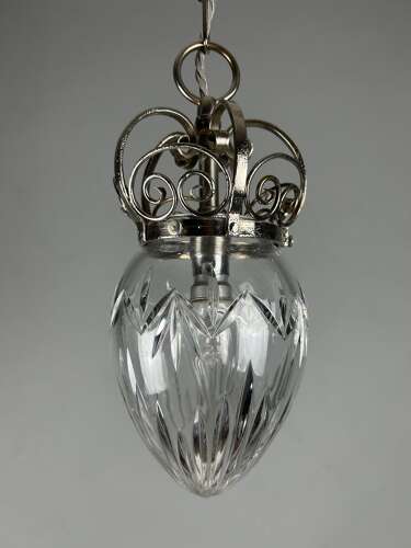 Chrome Pendant Cut Glass Ceiling Light, Rewired