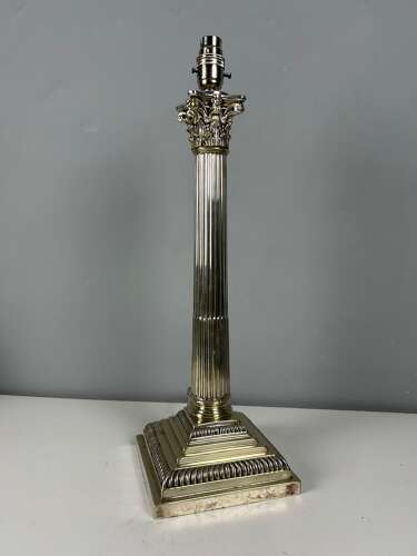 Mappin & Webb Silver Plated Corinthian Column Table Lamp, Rewired And Pat Tested
