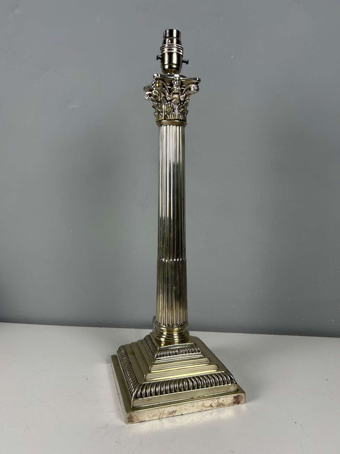 Mappin & Webb Silver Plated Corinthian Column Table Lamp, Rewired And Pat Tested