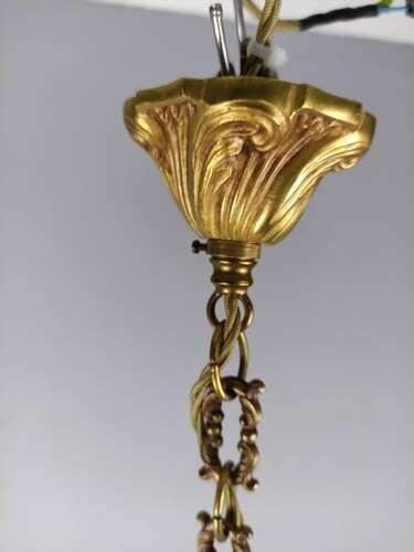 French Gilded Bronze Crystal Triple Light Antique Chandelier