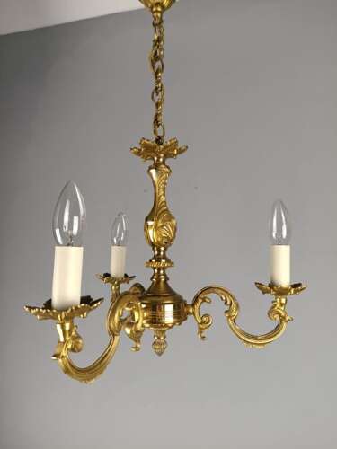 French Gilded Brass Triple Light Antique Chandelier