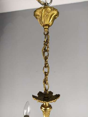 French Gilded Brass Triple Light Antique Chandelier