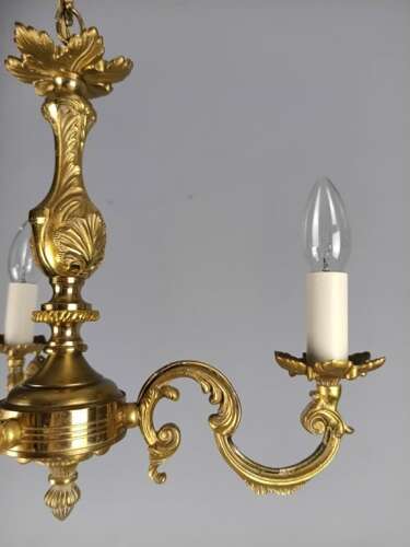 French Gilded Brass Triple Light Antique Chandelier