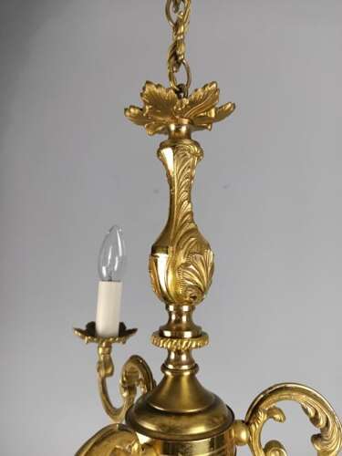 French Gilded Brass Triple Light Antique Chandelier