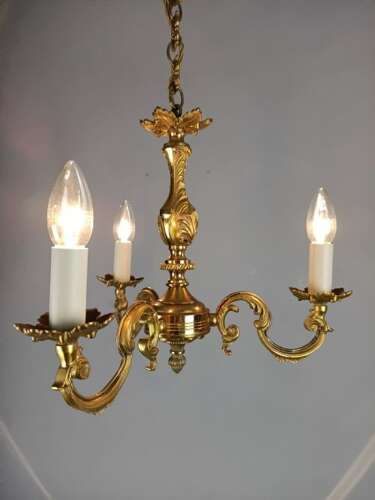 French Gilded Brass Triple Light Antique Chandelier