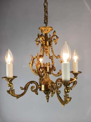 French Gilt Brass 4 Light Chandelier