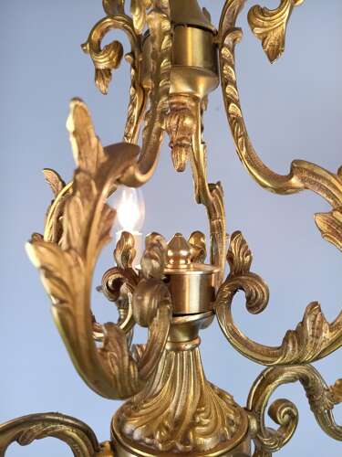 French Gilt Brass 4 Light Chandelier