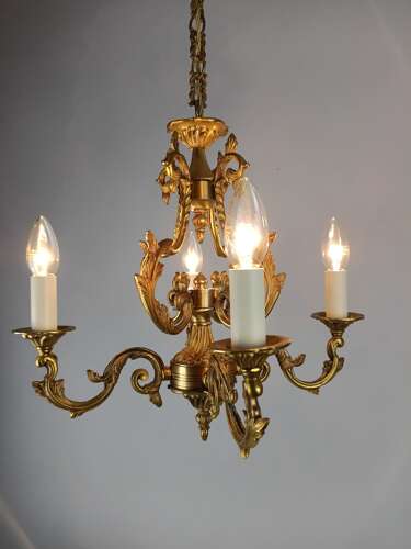 French Gilt Brass 4 Light Chandelier