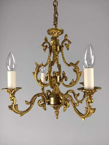 French Gilt Brass 4 Light Chandelier