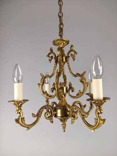 French Gilt Brass 4 Light Chandelier