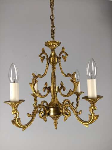 French Gilt Brass 4 Light Chandelier