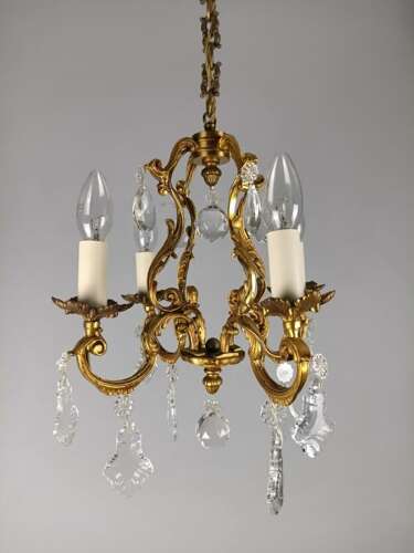 French Gilded & Crystal 4 Light Chandelier