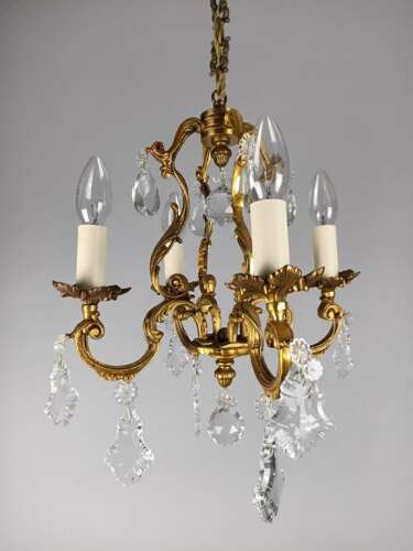 French Gilded & Crystal 4 Light Chandelier