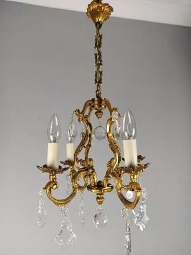 French Gilded & Crystal 4 Light Chandelier
