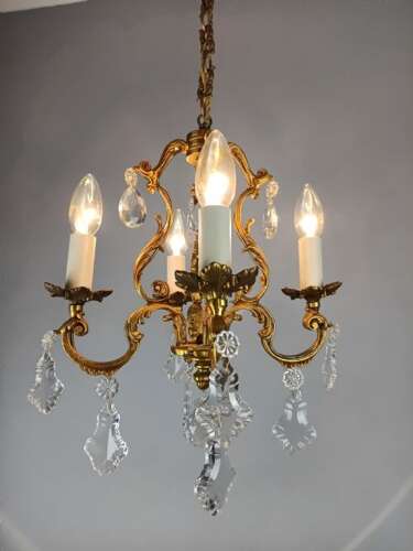 French Gilded & Crystal 4 Light Chandelier