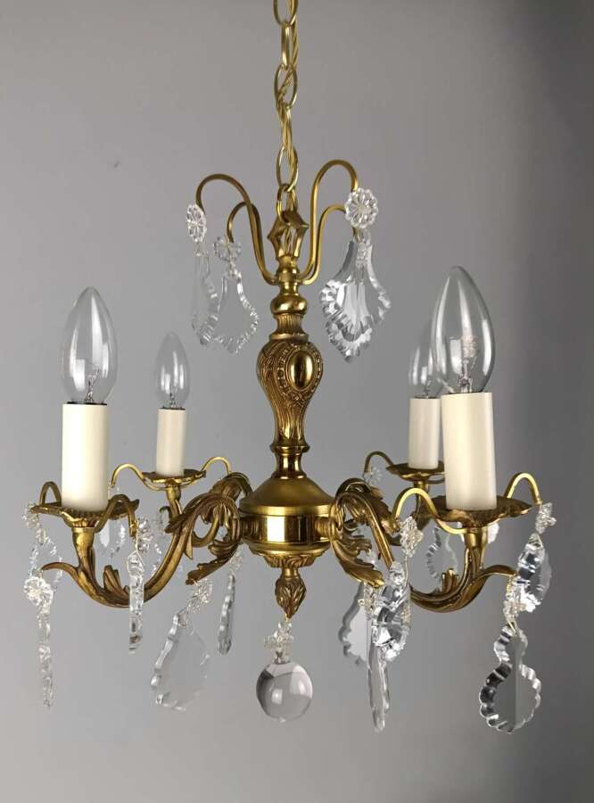 French Gilded & Crystal 4 Light Chandelier