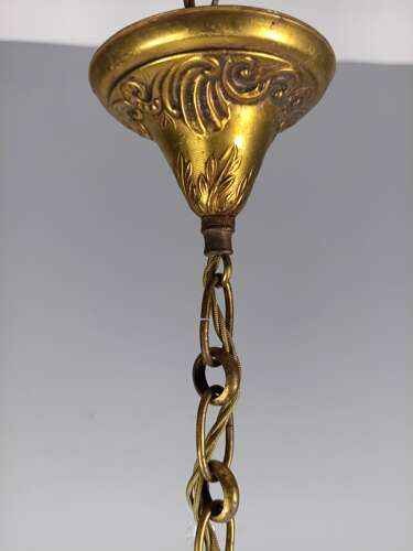 French Gilt Brass Crystal Triple Light Antique Chandelier