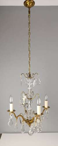 French Gilded Brass 4 Light Crystal Chandelier