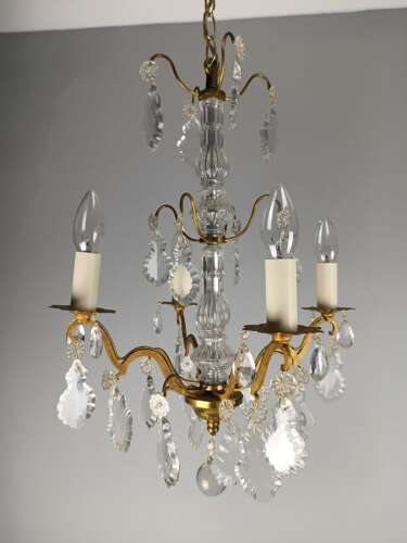 French Gilded Brass 4 Light Crystal Chandelier
