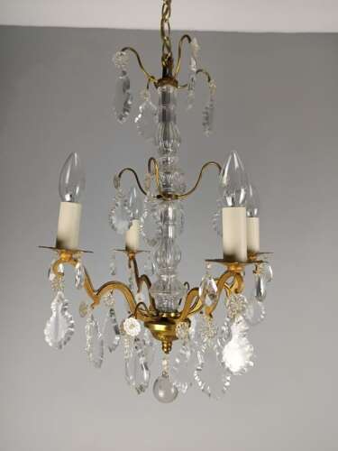 French Gilded Brass 4 Light Crystal Chandelier