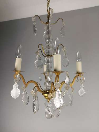 French Gilded Brass 4 Light Crystal Chandelier