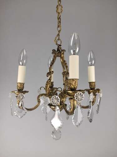 French Gilded Brass 4 Light Crystal Chandelier