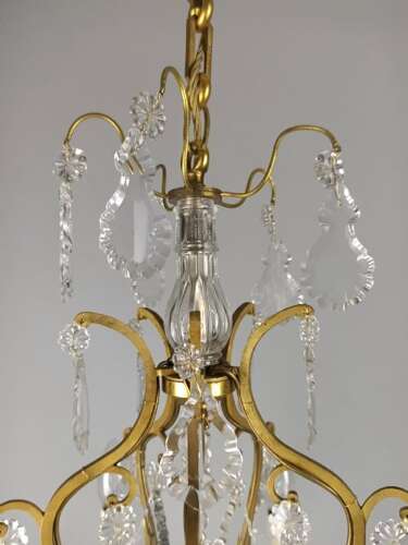French Gilded & Crystal 5 Light Antique Birdcage Chandelier