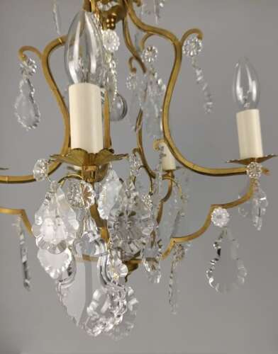 French Gilded & Crystal 5 Light Antique Birdcage Chandelier