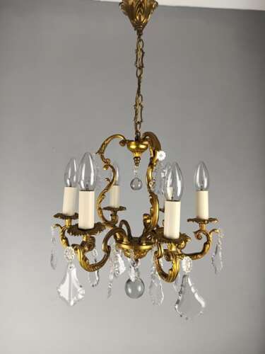 French Gilded & Crystal 6 Light Chandelier