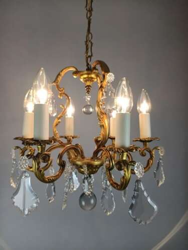French Gilded & Crystal 6 Light Chandelier