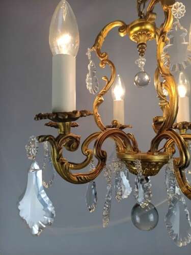 French Gilded & Crystal 6 Light Chandelier