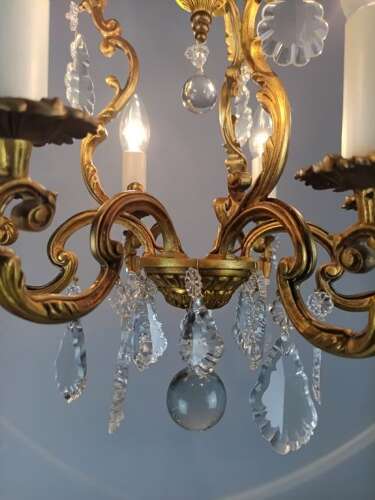 French Gilded & Crystal 6 Light Chandelier