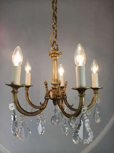 French Gilded & Crystal 5 Light Chandelier