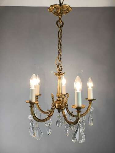 French Gilded & Crystal 5 Light Chandelier