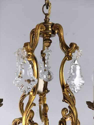 French Gilded & Crystal 5 Light Chandelier