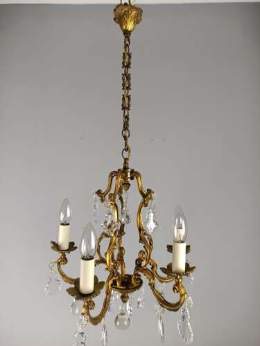 French Gilded & Crystal 5 Light Chandelier