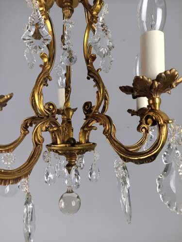French Gilded & Crystal 5 Light Chandelier