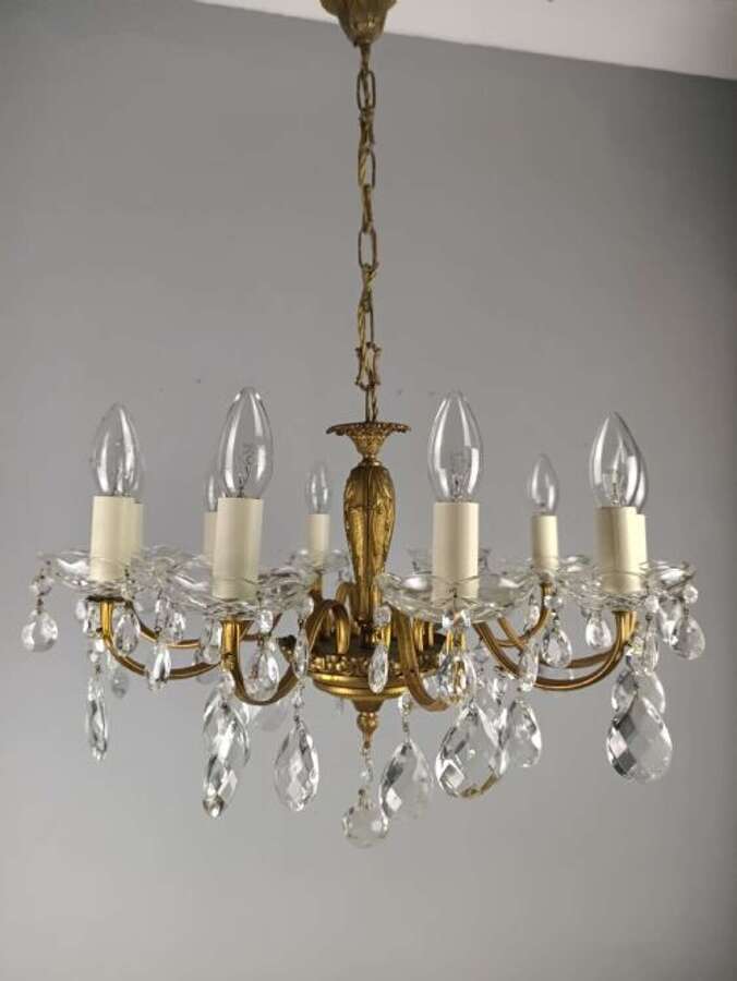 French Gilt Brass 10 Light Chandelier