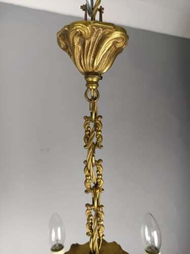 Pair of French Gilt Brass 5 Light Chandeliers