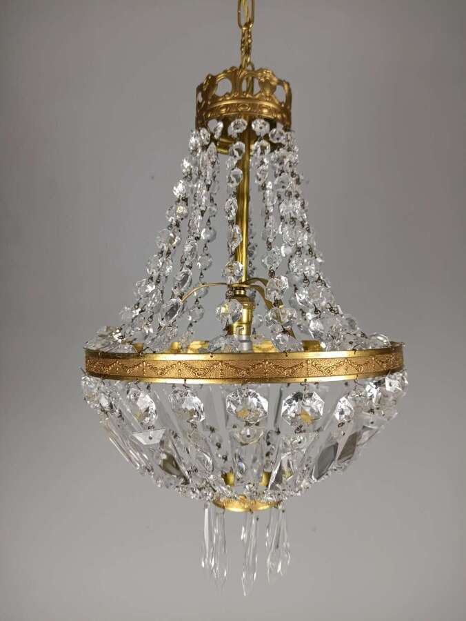 French Cut Glass Crystal Tent And Bag Chandelier