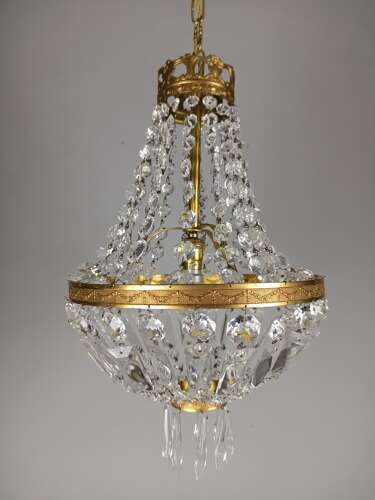French Cut Glass Crystal Tent And Bag Chandelier